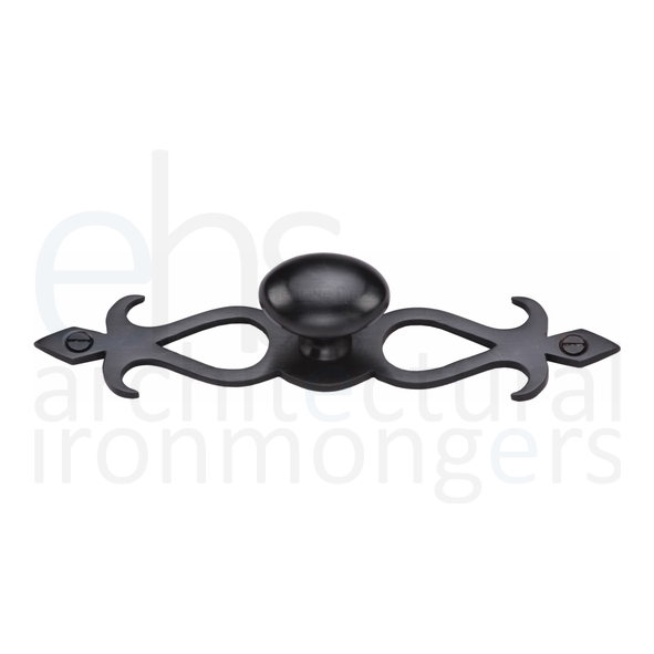 C3072 32-BKMT • 32 x 162 x 32mm • Matt Black • Heritage Brass Oval On Traditional Plate Cabinet Knob